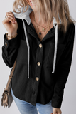 Casual Daily Draw String Buttons Patchwork Contrast Hooded Tops(8 Colors)