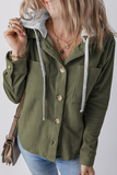 Casual Daily Draw String Buttons Patchwork Contrast Hooded Tops(8 Colors)