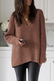 Casual Solid Color Weave V Neck Sweaters(5 Colors)