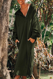 Casual Daily Pocket Slit Hooded Long Sleeve Dresses(4 Colors)