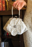 Elegant Solid Color Patchwork Pearls Decor Ruched Bags