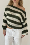 Casual Letters Weave Contrast Oblique Collar Sweaters(4 Colors)