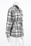 Casual Plaid Lace Up Buttons Contrast Gross Turndown Collar Outerwear