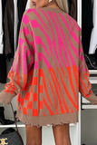 Casual Stripe Irregular Weave Contrast O Neck Sweaters