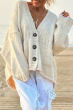 Casual Daily Pocket Buttons V Neck Outerwear