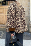 Casual Leopard Pocket Buttons Patchwork O Neck Outerwear