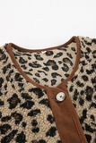 Casual Leopard Pocket Buttons Patchwork O Neck Outerwear