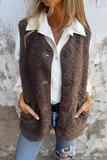 Casual Pocket Buttons Fluffy V Neck Waistcoats