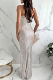 Sexy Sequins Slit V Neck Evening Dresses