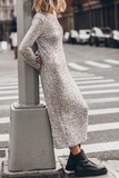 Casual Street Sequins Backless O Neck Long Sleeve Dresses