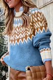 Casual National Totem Weave Contrast O Neck Sweaters