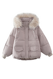 Casual Pocket Patchwork Fluffy Down cotton Hooded Outerwear(3 Colors)