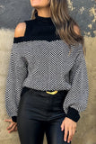 Casual Stripe Weave Contrast Half A Turtleneck Sweaters