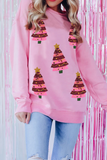 Casual Christmas Tree Embroidered Sequins O Neck Sweats