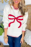 Casual Bow Weave Contrast O Neck Sweaters