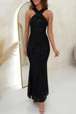 Sexy Formal Elegant Sequins Backless V Neck Long Dresses(4 Colors)