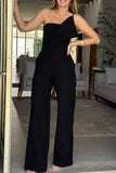 Casual Patchwork Backless Spaghetti Strap Loose Jumpsuits