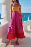 Vacation Elegant Colorblock Patchwork Contrast Square Neck Sling Dresses