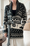 Casual Snowflakes Pocket Lace Up Turndown Collar Outerwear