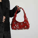 Daily Solid Color Rivets Patchwork Zipper Bags(5 Colors)