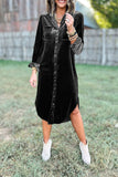 Casual Pocket Buckle Turndown Collar Shirt Dresses(3 Colors)