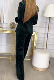 Casual Daily Buttons Patchwork Velvet Turn-back Collar Long Sleeve Two Pieces(3 Colors)