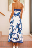 Casual Vacation Floral Print Contrast Strapless Strapless Dresses