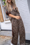 Casual Street Leopard Patchwork Turndown Collar Short Sleeve Two Pieces(3 Colors)