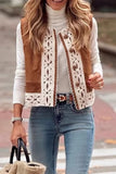 Casual Solid Color Lace Patchwork O Neck Waistcoats