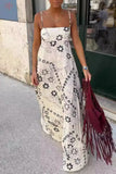 Casual Graffiti Print Contrast Square Neck Long Dresses