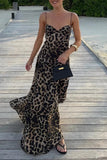 Sexy Leopard V Neck Long Dresses