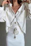 Casual Lace Up Buttons Turndown Collar Long Sleeve Two Pieces