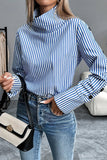 Casual Stripe Buttons Turtleneck Blouses