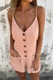 Casual Pocket Lace Up Buttons V Neck Loose Rompers(3 Colors)