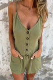 Casual Pocket Lace Up Buttons V Neck Loose Rompers(3 Colors)