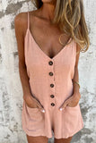 Casual Pocket Lace Up Buttons V Neck Loose Rompers(3 Colors)