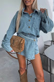 Casual Buttons Irregular Turndown Collar Long Sleeve Two Pieces