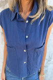 Casual Pocket Buttons Turndown Collar Blouses(4 Colors)