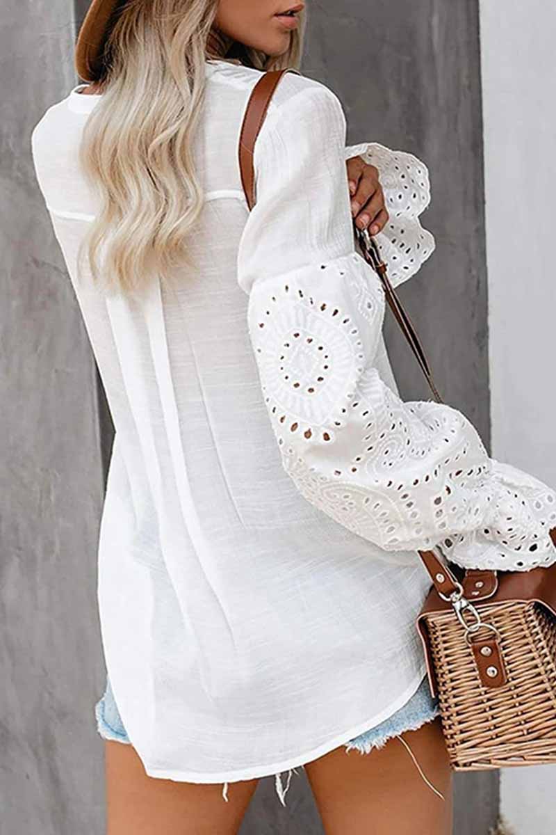 Chicindress V-Neck Single Breasted Loose Flared Long Sleeves Tops (3 C ...