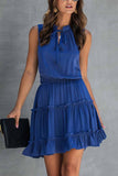 Chicindress Solid Pleated Adjustable Waist Dress