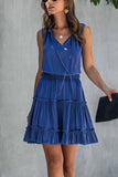 Chicindress Solid Pleated Adjustable Waist Dress