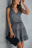 Chicindress Solid Pleated Adjustable Waist Dress