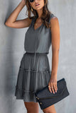 Chicindress Solid Pleated Adjustable Waist Dress