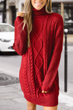 Casual Solid Patchwork Turtleneck Long Sleeve Dress Dresses(6 Colors)