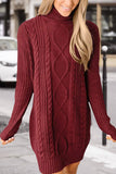 Casual Solid Patchwork Turtleneck Long Sleeve Dress Dresses(6 Colors)