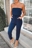 Fashion Street Solid Patchwork Strapless Jumpsuits(3 Colors)