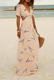 Casual Vacation Print Hollowed Out Patchwork V Neck A Line Dresses