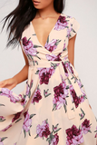 Elegant Floral Frenulum With Belt Irregular Dress Dresses(3 Colors)