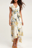 Elegant Floral Frenulum With Belt Irregular Dress Dresses(3 Colors)