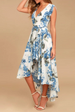 Elegant Floral Frenulum With Belt Irregular Dress Dresses(3 Colors)